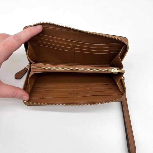 COACH Leather Zip Around Long Wallet / Wristlet, Brown - Picture 6 of 7